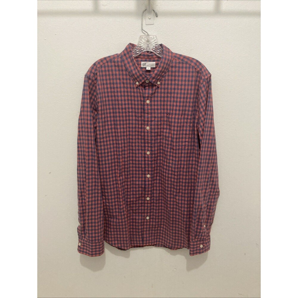 GAP orange blue checkered slim fit long sleeve button down shirt L